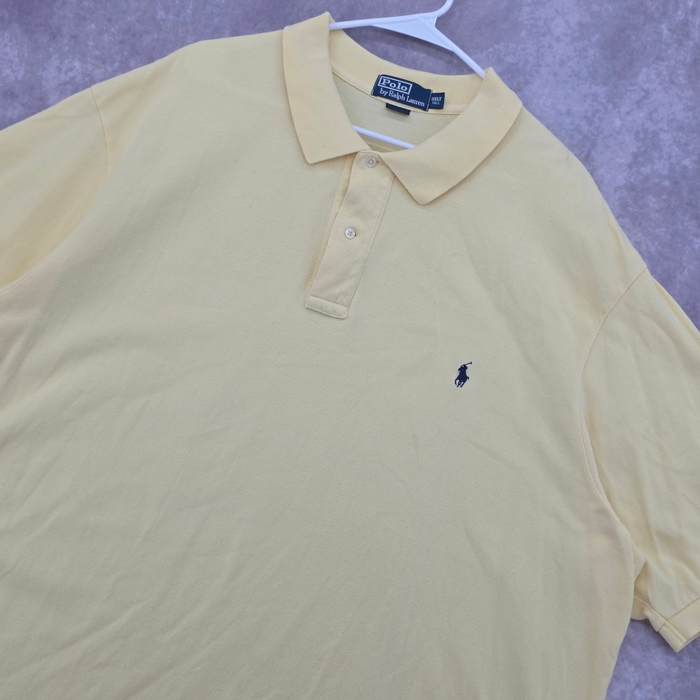Polo Ralph Lauren Mens 3XLT Tall Yellow Short Sleeve Pique Polo Shirt Navy Pony